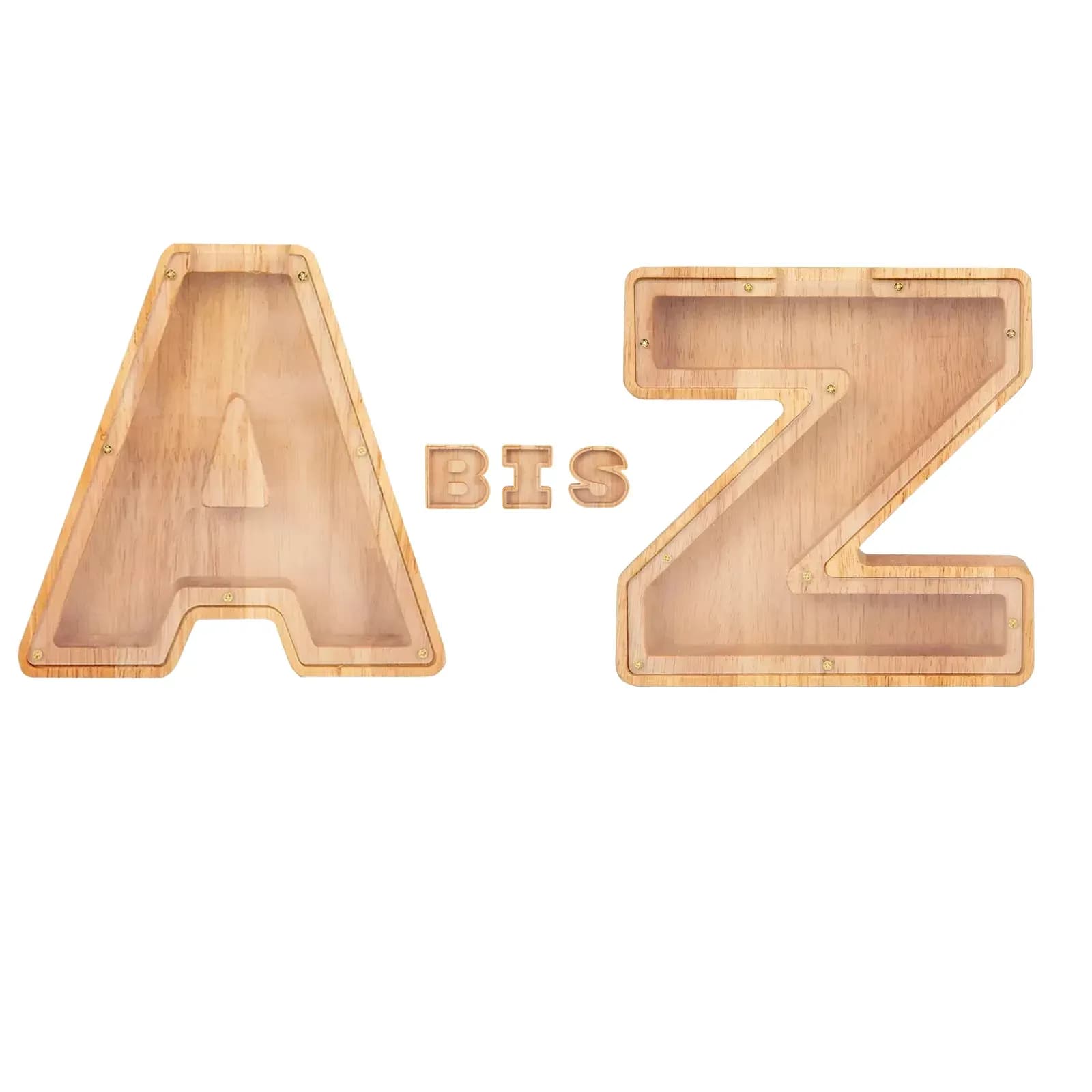 Buchstaben-Spardosen (A–Z): Spardosen in Buchstaben A–Z mit Plexiglas-Front. Gratis Sticker-Bogen & optionale Gravur machen jede Spardose zum persönlichen Unikat.