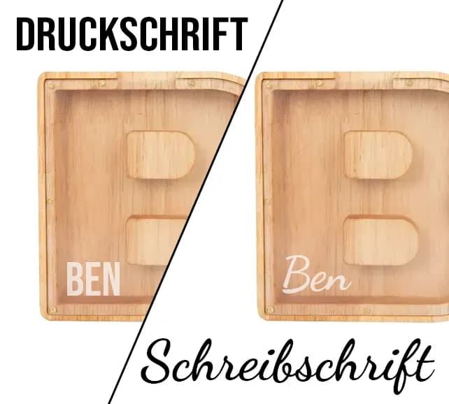 Buchstaben-Spardosen (A–Z): Spardosen in Buchstaben A–Z mit Plexiglas-Front. Gratis Sticker-Bogen & optionale Gravur machen jede Spardose zum persönlichen Unikat.
